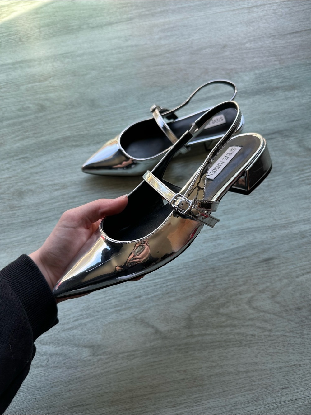 Steve Madden Silver Slingback Low Block Heels